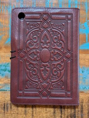 Oberon Design Embossed Leather iPad Mini Cover in Deep Brown